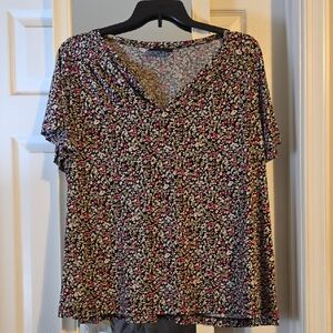 Lane Bryant Black Floral V-Neck Blouse